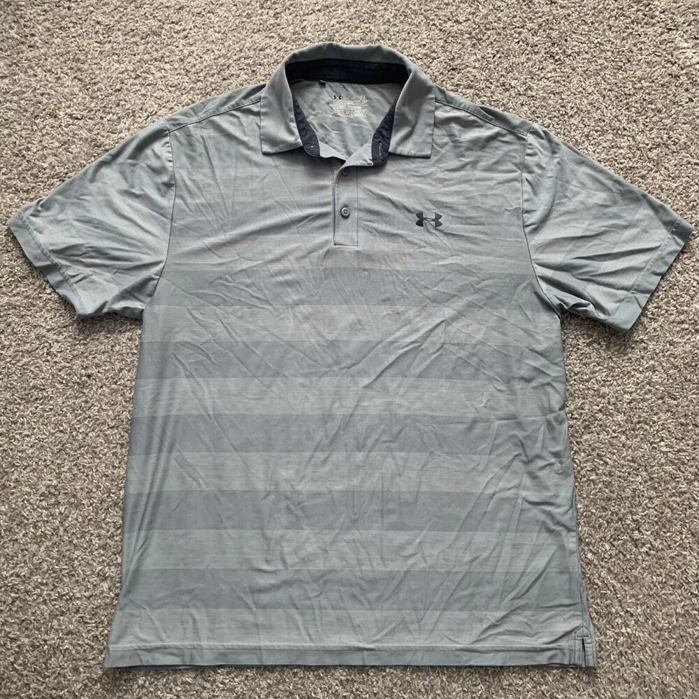 Under Armour HeatGear Men’s Large Grey Striped Short sleeve Polo Shirt